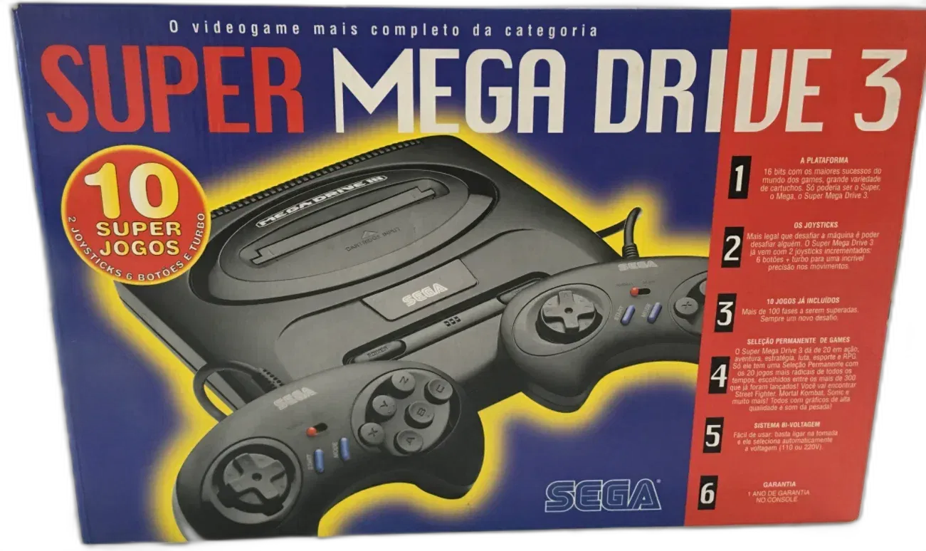 Tec Toy Super Mega Drive 3 10 Super Games and 2 Turbo Controllers Bundle