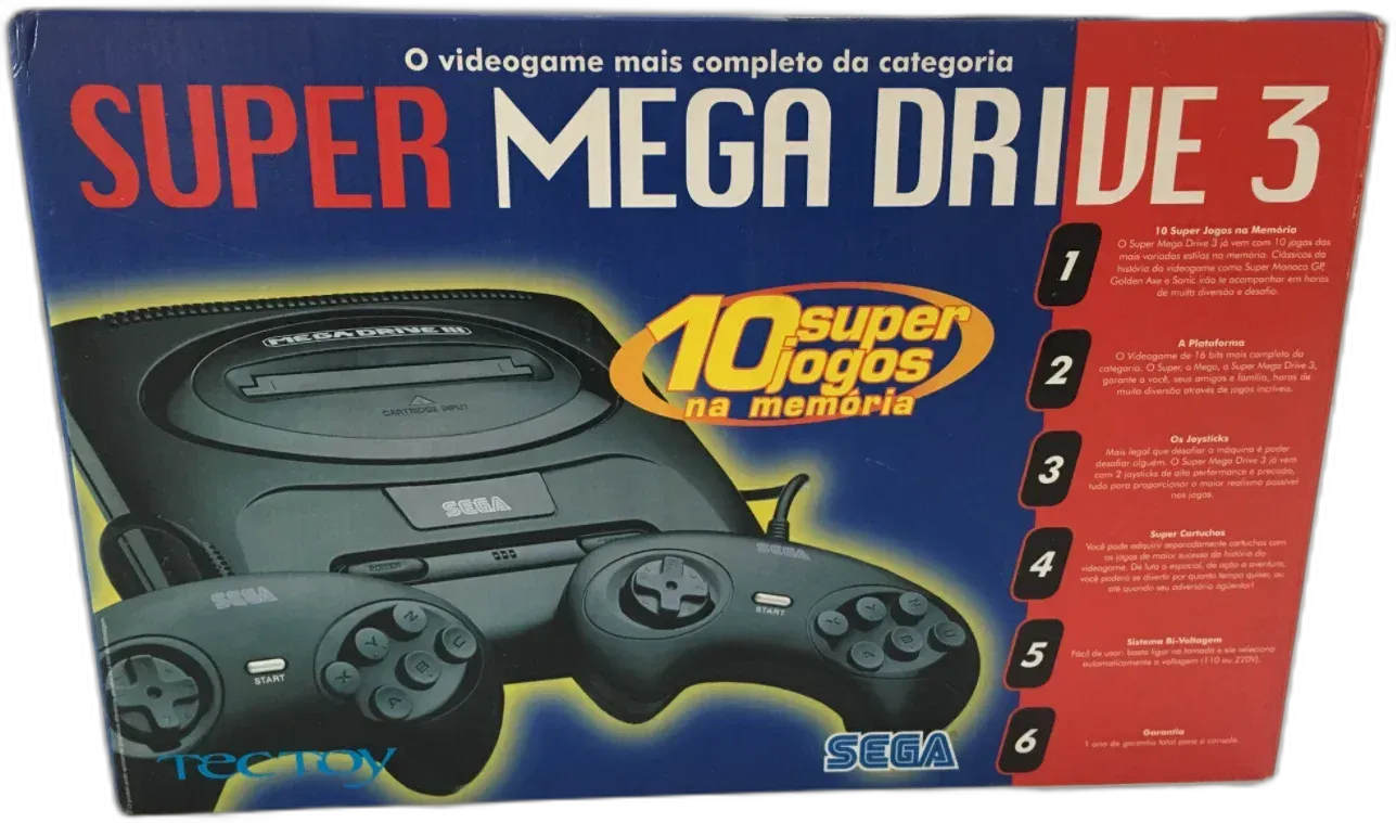 Tec Toy Super Mega Drive 3 10 Super Games and 2 Normal Controllers Bundle